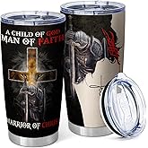 Equoza Birthday Spiritual Gift for Christian Men 20oz Insulated Tumbler Coffee Mug with Lid - A Child of God, Man of Faith (Pack of 1)