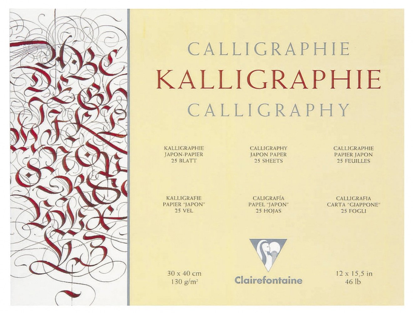 Clairefontaine - Ref 96439C - Calligraphy Pad (25 Sheets) - 24 x 30cm, 130gsm Simili Japon Paper, Cream Coloured, Glued Head - Suitable for Reed & Brush Calligraphy Pens
