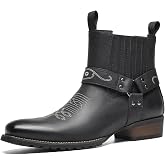 Fortis Tread Cowboy Boots for Men, Western Ankle Boots with Retro Harness | Slip-On Design, Elastic Side Panels, Square Toe, Durable Rubber Outsole, Office, Casual, Weekend Wear
