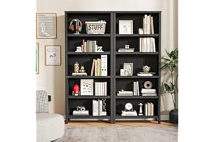 ENOUSHU 71" Tall Book Shelf Set of 2, 5-Tier Floor Bookcase with Adjustable Shelves, 30" Wide Open Display Storage Bookshelf 