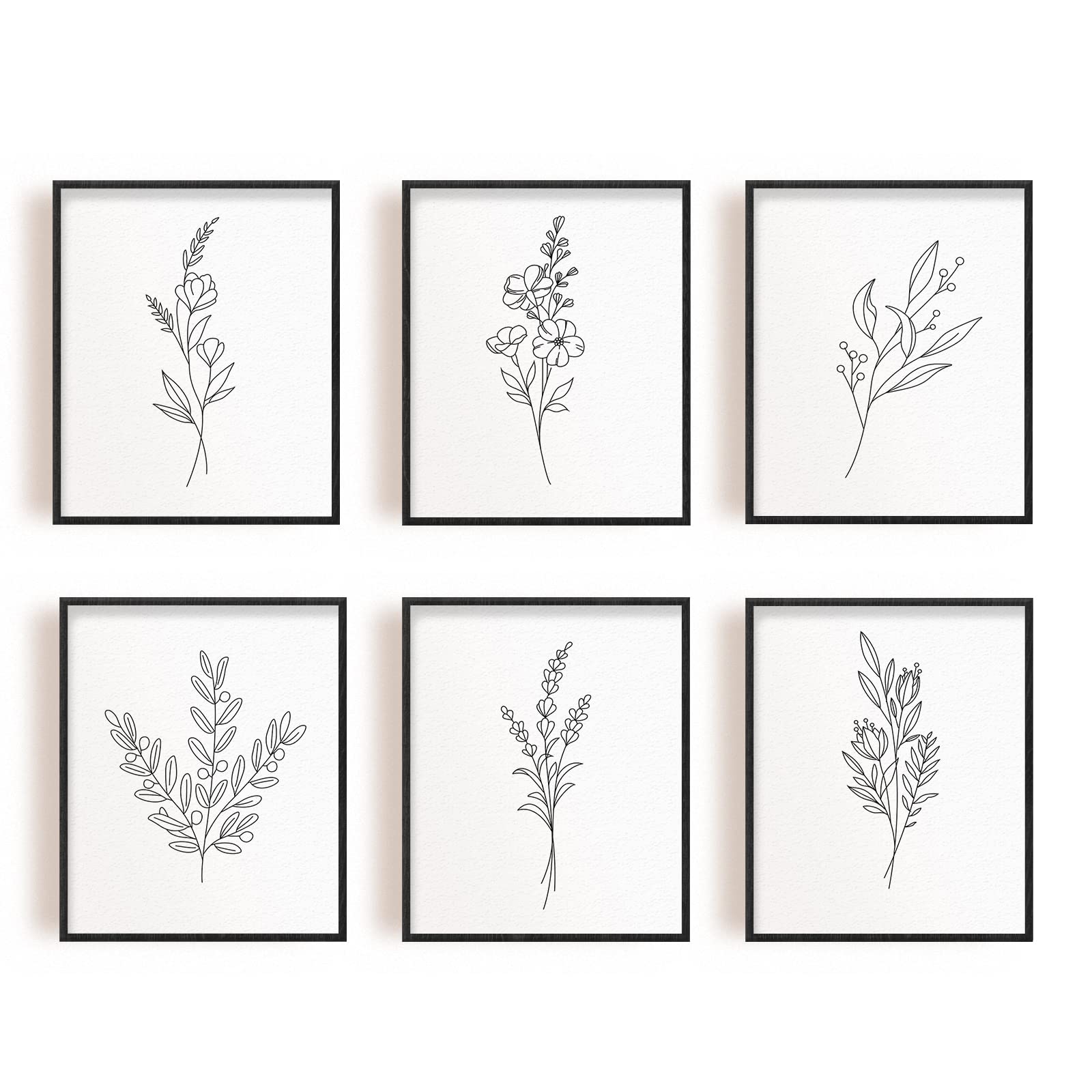 INFUNLY 6 Pcs Abstract Flowers Wall Art Print Unframed Nordic Wall Plant Painting 8x10 Inch Canvas Minimalist Leaf Wall Poster Prints for Bedroom Living Room Home Decor