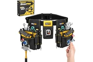 GRENPRO Magnetic Tool Belt with Back Support, 29 Pocket Utility Tool Belt with 4 D-Rings & 6 Magnets, Adjustable Waist Holder for Construction Worker Handyman Electrician Carpenter Mechanic Gifts