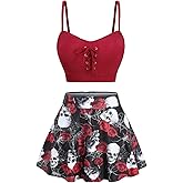 ROSE GAL Plus Size Womens Gothic Three Piece Bikini Set Swimsuit Padded 3 Piece Tummy Control Skirted Bathing Suits