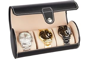 LETURE Vegan Leather Watch Case 3-Slot, Watch Roll Travel Storage Organizer