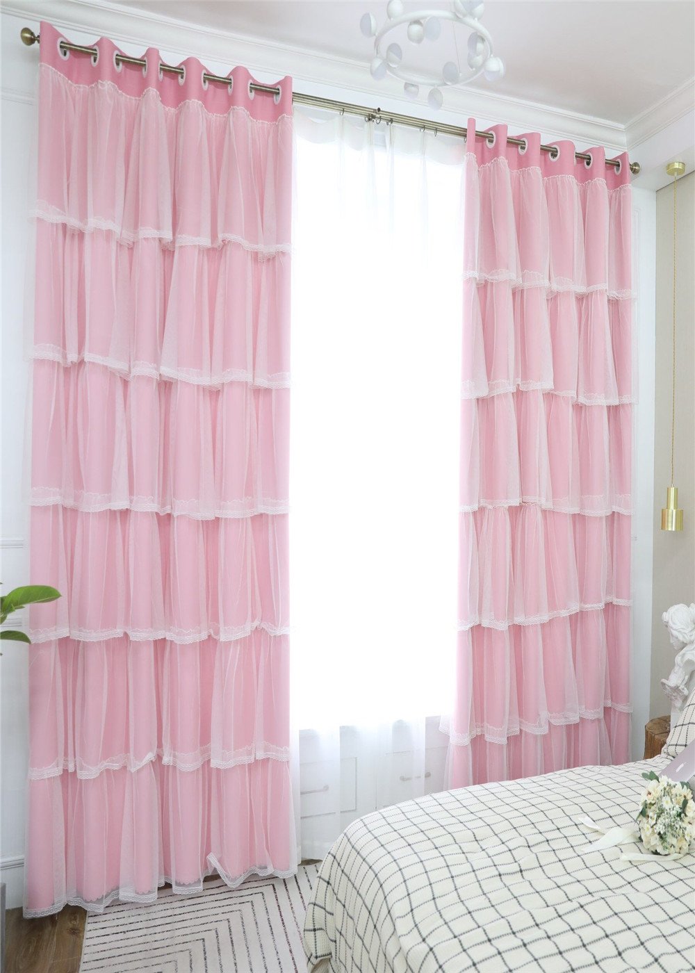 Lotus Karen Sweet Ruffle Curtains Romantic Pink Princess Room