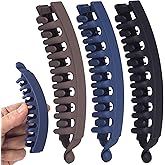 Winsyison 3pcs Banana Hair Clips, Non-Slip Large Hairstyle Claws for Women, Vintage 90s Double Combs Hairpin Accessories for Thick Thin Fine Curly Straight Long Hair- Dark Blue & Dark Coffee & Black