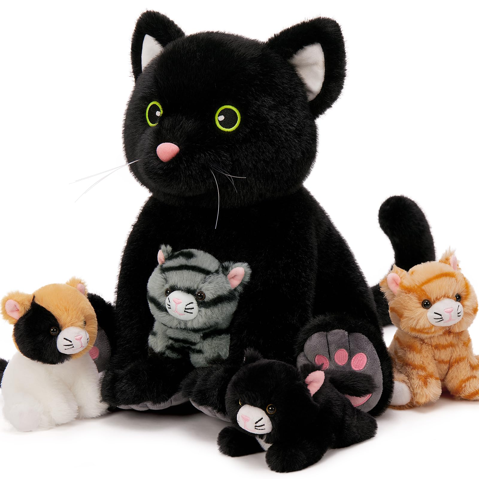 MorisMos 5 stücke Plüsch Katzen, 40cm hoch riesen schwarz Katze Kuscheltier XXL mit Kätzchen Baby im Bauch, Groß Katze Plüschtier Stofftier, weich Geburtstag Weihnachten Geschenk Kinder 5