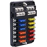 BlueFire - Caja para fusibles de 12 vías, soporte para fusibles, con indicador de luz LED y cubierta de protección, para auto