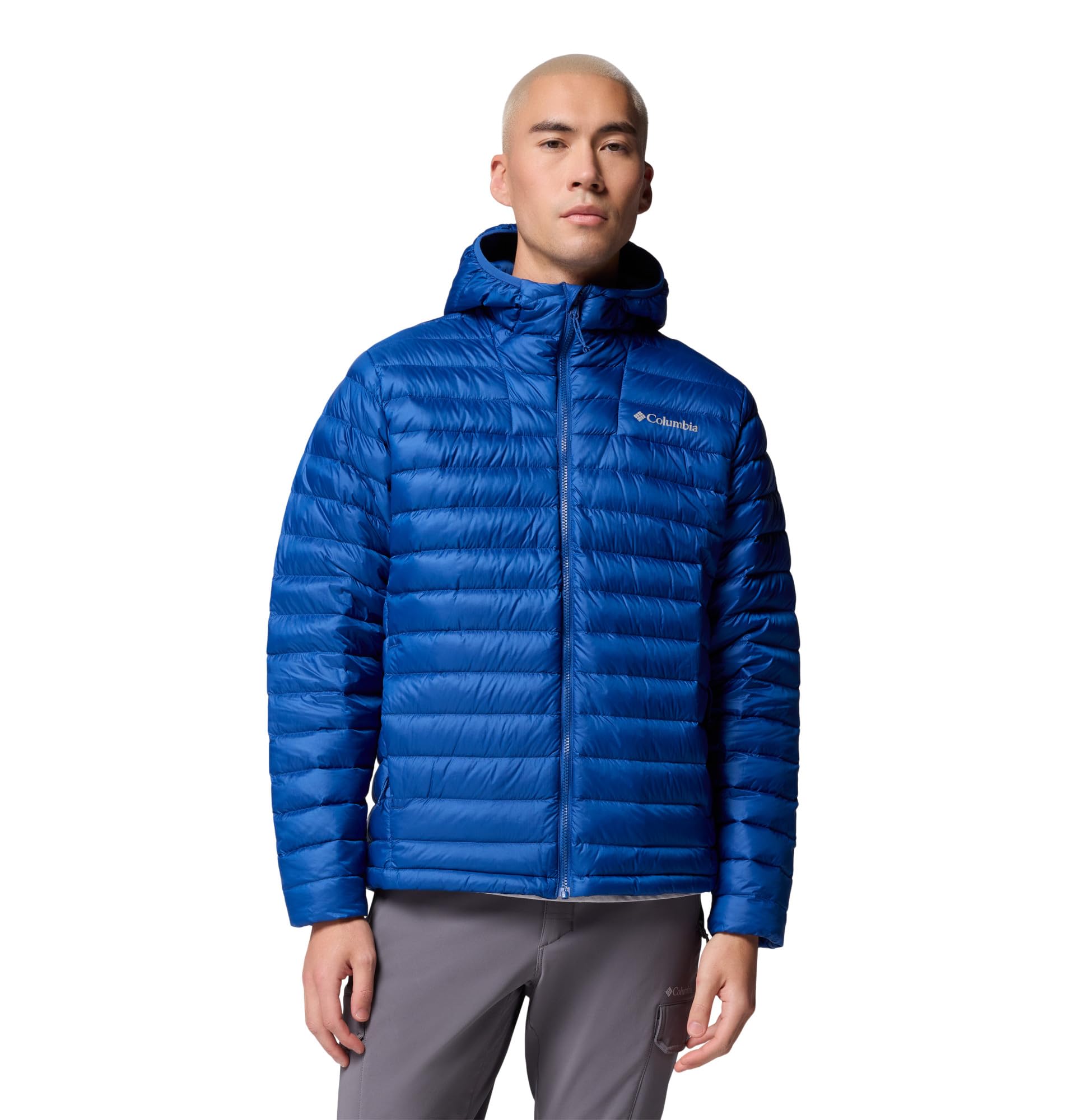 Columbia Mens Corelite Down Hooded Jacket, Mountain Blue, Small