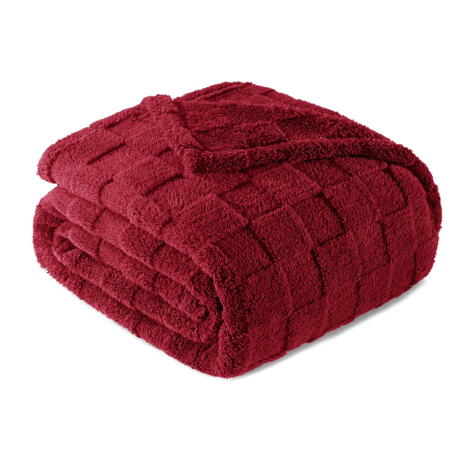 Exclusivo Mezcla Fleece Throw Blanket for Couch,Super Soft and Warm Lightweight Checkered Pattern Blankets for All Seasons, 127x152 CM, Deep Red