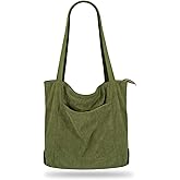 Iioscre Corduroy Tote Bag for Women,Hobo HandBags with Zipper,Large Capacity Casual Shoulder Handbags with Inner Pockets