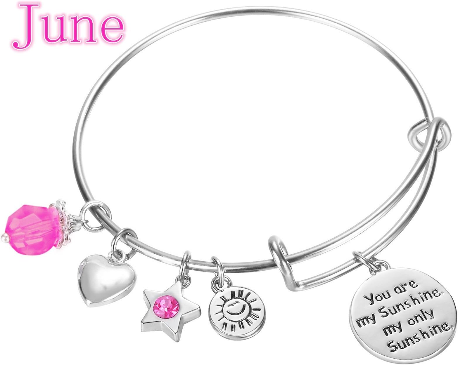 NaNa Chic Jewelry You are my sunshine, my only sunshine Charms Pendant Women Cute Expandable Wire Bangle Adjustable Birthstone Bracelet