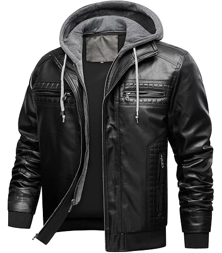 Amazon.com: Mens Genuine Black Hooded Bomber Leather Jacket | Real