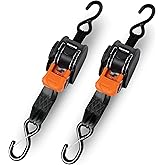 CargoBuckle Mini G3 Retractable Ratchet Straps with Dual S-Hooks, 1400 lbs Break Strength, 1-Inch Width X 6 ft Reach, Auto Ratchet Straps for Trailers, Toy Haulers, ATVs, and Motorcycles - 2 Pack