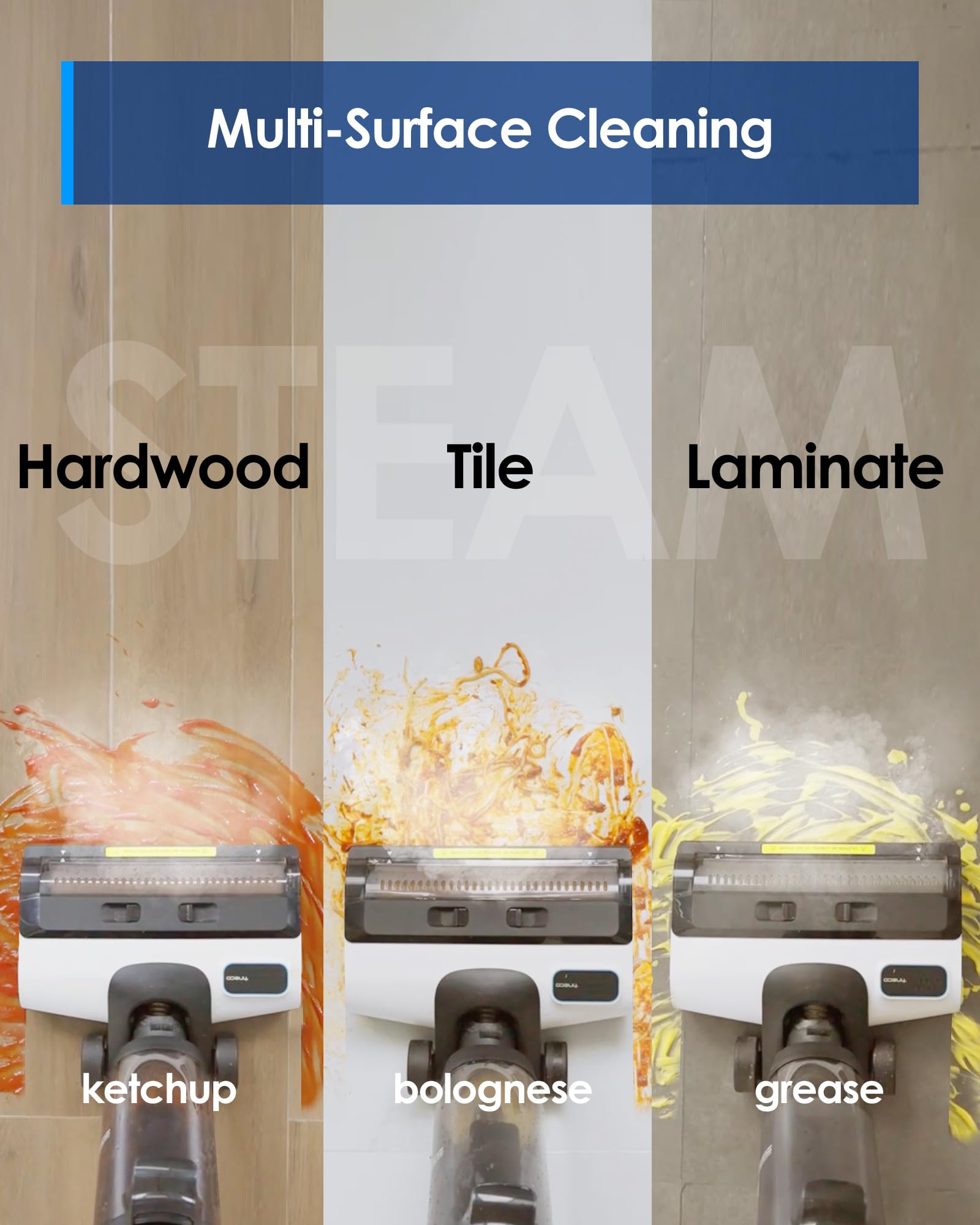 Tineco iFLOOR 5 Aspiradora de vapor en seco y húmedo todo en uno, limpiador de pisos de madera con trapeador a vapor, ideal para suciedad pegajosa, vapor de alta temperatura de 248 ℉, autolimpieza con vapor