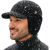 TOP-EX DryKnit™ Waterproof Merino Wool Beanie Hat with Brim Ear Flaps Fleece Lined Ski Cap for Cold Weather & Large Heads