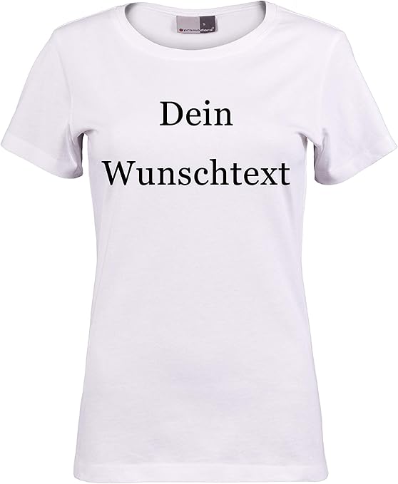 Marken Damen TShirt mit Wunschtext Weiß, S Sprüche indivduell auf