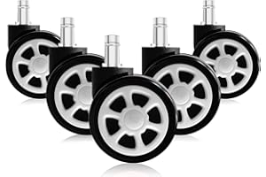 TIANSHU Office Chair Wheels,Universal Gaming Chair Casters Heavy Duty Office Chair Replacement Parts Rubber Desk Chair Caster Wheels for Wood & Hardwood Floors Set of 5, White