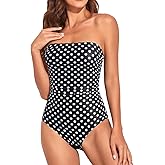 Holipick Women Tummy Control One Piece Swimsuits Strapless Bandeau Bathing Suits Slimming Halter Swimwear