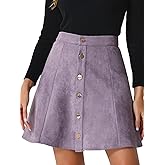 Allegra K Women's Faux Suede Button A-Line High Waisted Flared Mini Short Skirt