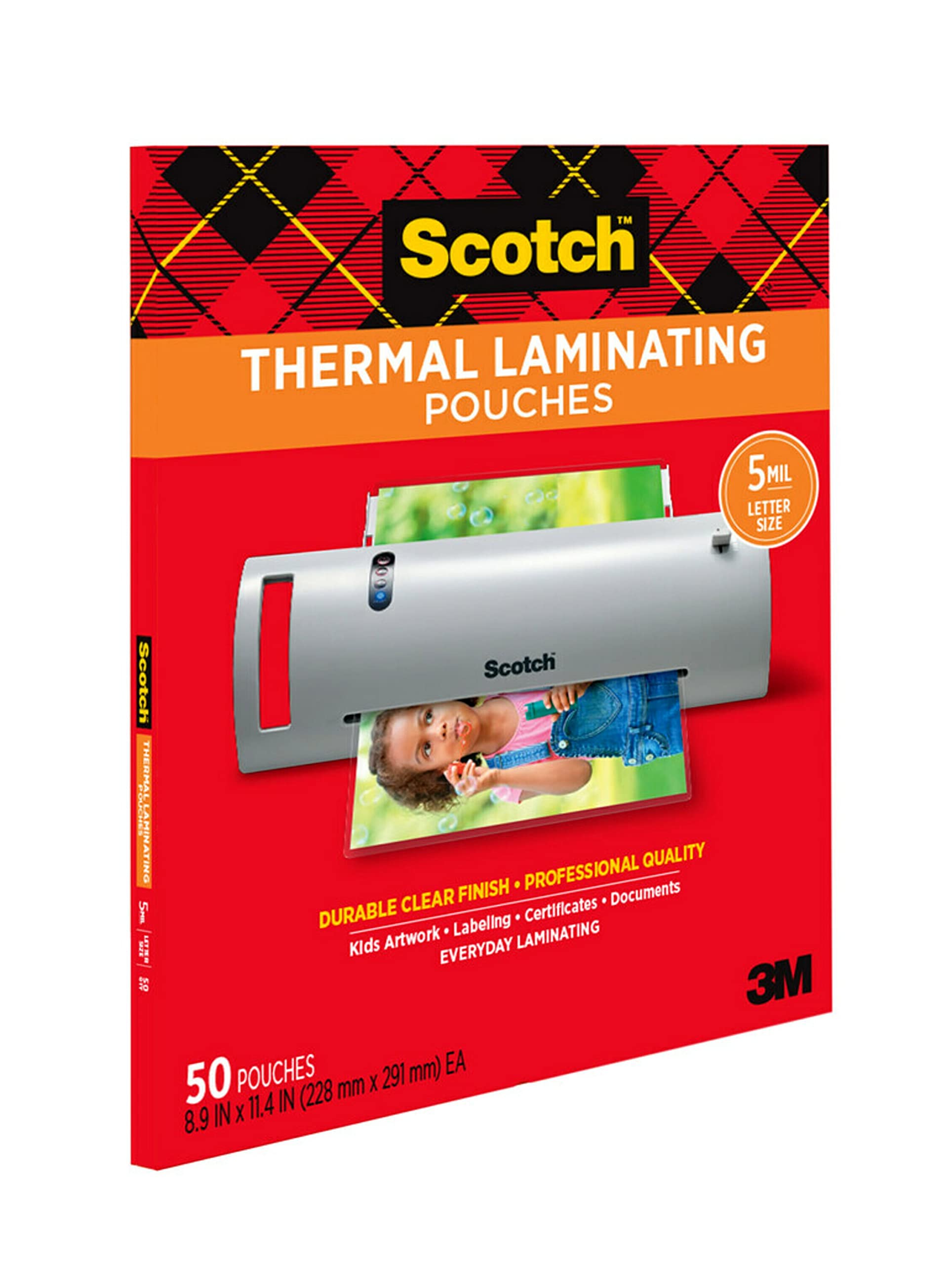Scotch Thermal Laminating Pouches Premium Quality, 5 Mil Thick for Extra Protection, 50 Pack Letter Size Laminating Sheets, Our Most Durable Lamination Pouch, 8.9 x 11.4 inches, Clear
