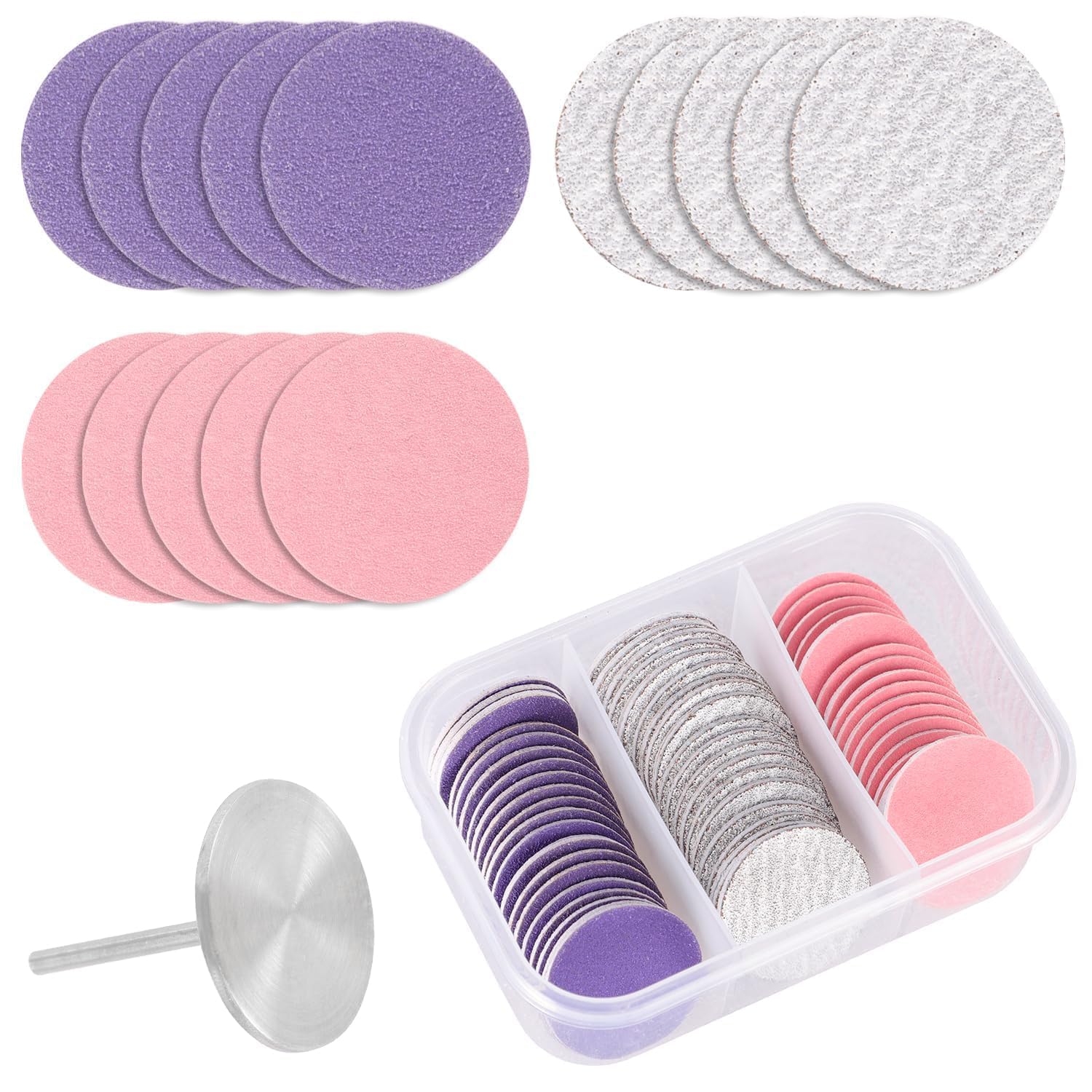 60Pcs Sanding Paper Discs 25mm for Nail Drill, 80/120/180 Grit Replaceable Transparent Sandpaper with Metal Pedicure Discs Sandpaper Callus Remover Pads for Women Men