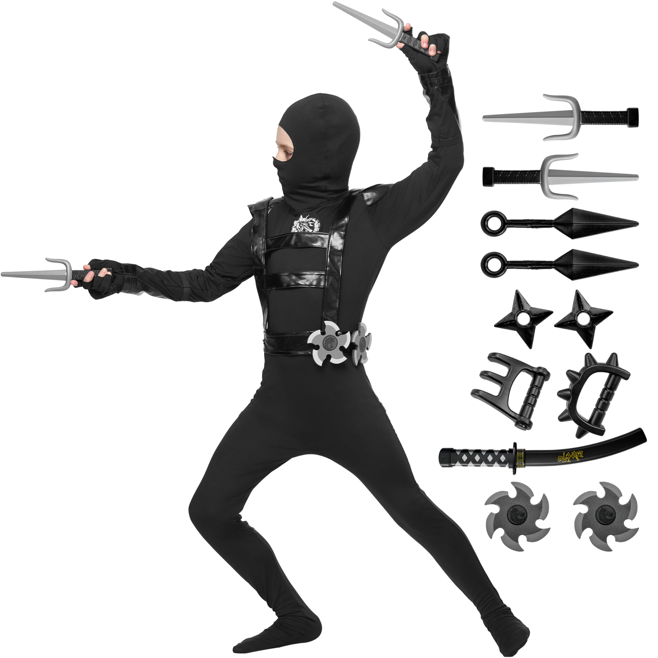 Spooktacular Creations Halloween Boys Ninja Costume, Black Ninja Costume and Accessories Set, Halloween Outfit with Toys for Kids Dress Up and Role Play Party, S