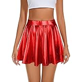 Century Star Womens Metallic Skirt Halloween Silver Shiny Flared High Waist Mini Holographic Pleated Skirts for Women