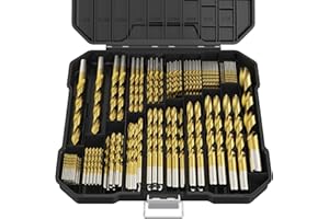 MACXCOIP 230Pcs Titanium Drill Bit Set, 135 Degree Tip HSS Drill Bit Kits, Sizes from 3/64" to 1/2" for Drilling Soft Metal, Aluminum, Copper, Wood and Plastic, with Plastic Indexed Case for Storage