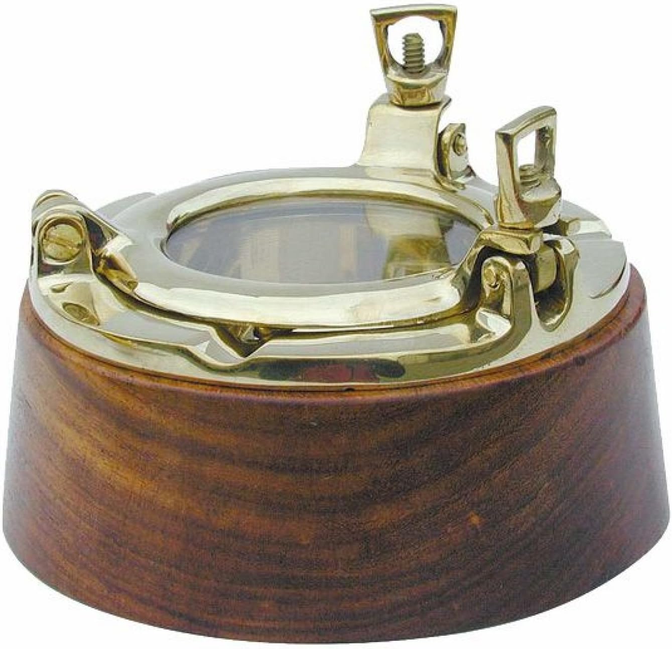 'Maritime CH Trading Wood and Brass Porthole ashtray ashtray Diameter: 12 cm