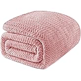 Exclusivo Mezcla Twin Blanket for Bed, Cozy Lightweight Fleece Blankets for All Season, Decorative Giftable Fuzzy Plush Wave Textured Suitable for Women, Men, Pink, 90x66 Inches