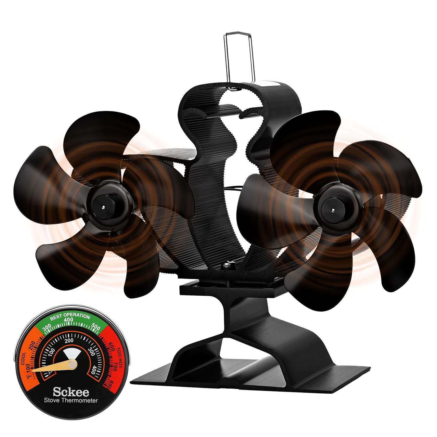 Photo 1 of 10 Blade Wood Stove Fan, Dual Motor Fireplace Fan, Heat Powered Fireplace Fan Log Burner Wood Burning Stove Accessory Non Electric for Indoor Use