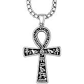 HAQUIL Ankh Necklace, Stainless Steel Egyptian Symbol of Life Ankh Cross Pendant, Egyptian Jewelry Gift for Men and Women