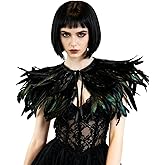 L'VOW Women's Real Nature Feather Shrug Cape Lace Shawl Collar Witch Cosplay Costumes for Halloween Carnival