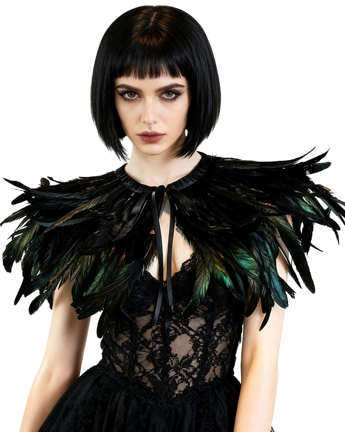 Photo 1 of ****STOCK PHOTO SIMILAR TO ITEM****
L'VOW Black Swan Feather Cape Stole Maleficent Shrug Shawl Poncho Iridescent Halloween Accessory for Women(black-sty06)