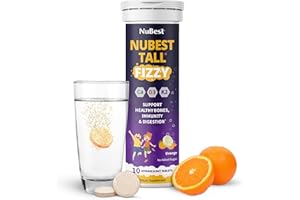 NuBest Tall Fizzy - Bone Strength, Immunity, Digestive Health for Kids Age 4+ & Teens | Probiotic, Calcium, Magnesium from Red Marine Algae, Vitamins | 10 Orange Effervescent Tablets | 2 Weeks Supply