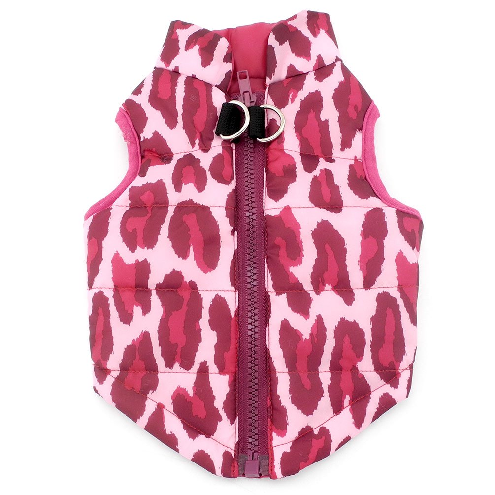 SMALLLEE_LUCKY_STORE Small Dog Cat Winter Coat Harness Jacket with D-ring Boy Girl Pet Puppy Comfort Padded Bomber Vest No Pull Chihuahua Clothes Pink Leopard S