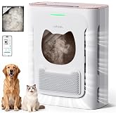 uahpet Pet Air Purifier for Home, Reduce Pet Hair, Dander, Odors, Dust, Smoke for Large Rooms up to 2100 Ft&sup2;, Air Cleaner with H13 HEPA, Washable Pre-Filter &amp; Air Quality Monitor, White+Pink