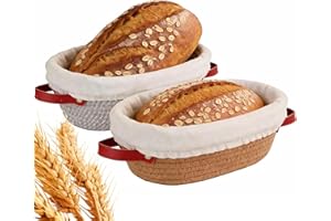 Banneton Proofing Basket Set-2, 9" Oval with Liners & Covers Cotton Rope Sourdough Bread Proofing Basket, Sourdough Tools Gif