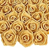 INSUNSIX 100 PCS Foam Flower Bulk Gold Rose Artificial Flowers Foam Roses Fake Flowers Faux Roses for DIY Wedding Bouquets Centerpieces Arrangements Party Baby Shower Home Decor(Gold)