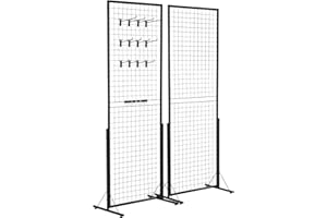 MATONELL 2 Packs Grid Wall Panels Tower 2' x 5.6' Double Side Wire Gridwall Display Racks with T-Base for Craft Shows Retail Home Decor - Portable Folding 60lbs Capacity Easy Setup Includes Extra Clips Hooks