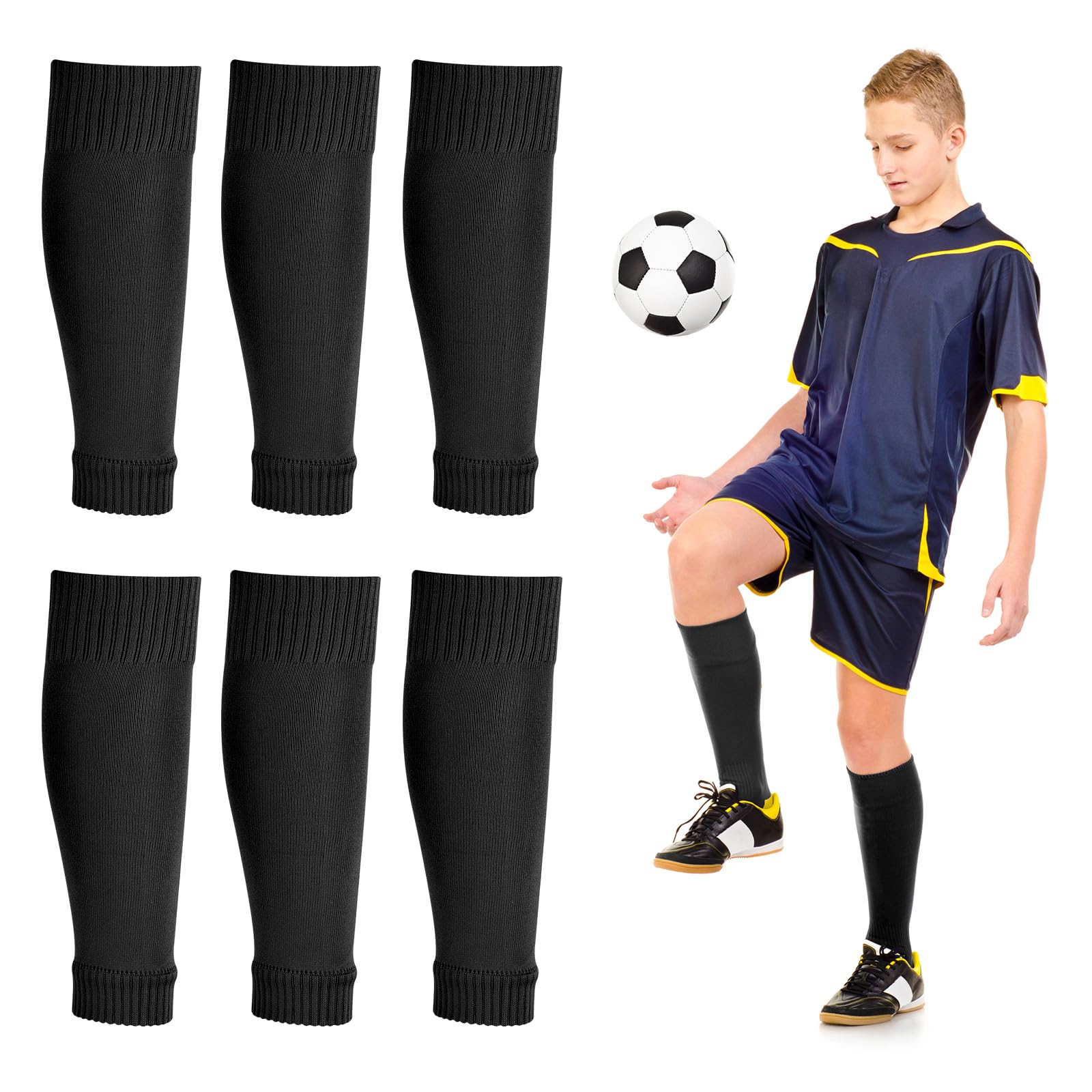 Peaken Football Sock Sleeve, 3 Pair Team Leg Sock Black Sock Sleeve Football for Football Running or Training Beginner (Kids, Black) — image 1