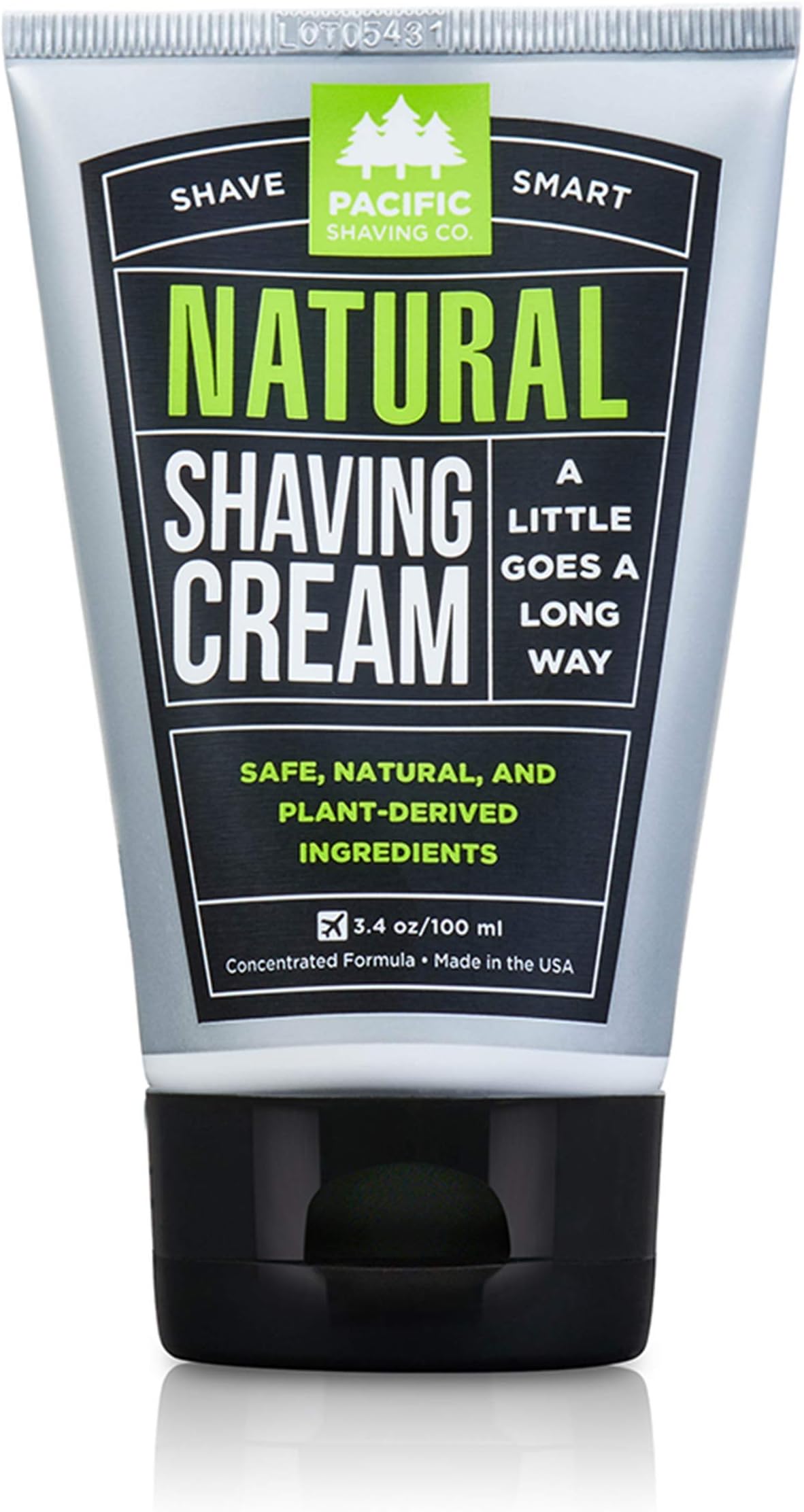 Pacific Shaving Company Natural Shave Cream - with Safe, Natural, and Plant-Derived Ingredients for a Smooth Shave, Softer Skin, Less Irritation, No Animal Testing, TSA Friendly, Made in USA, 3.4 oz