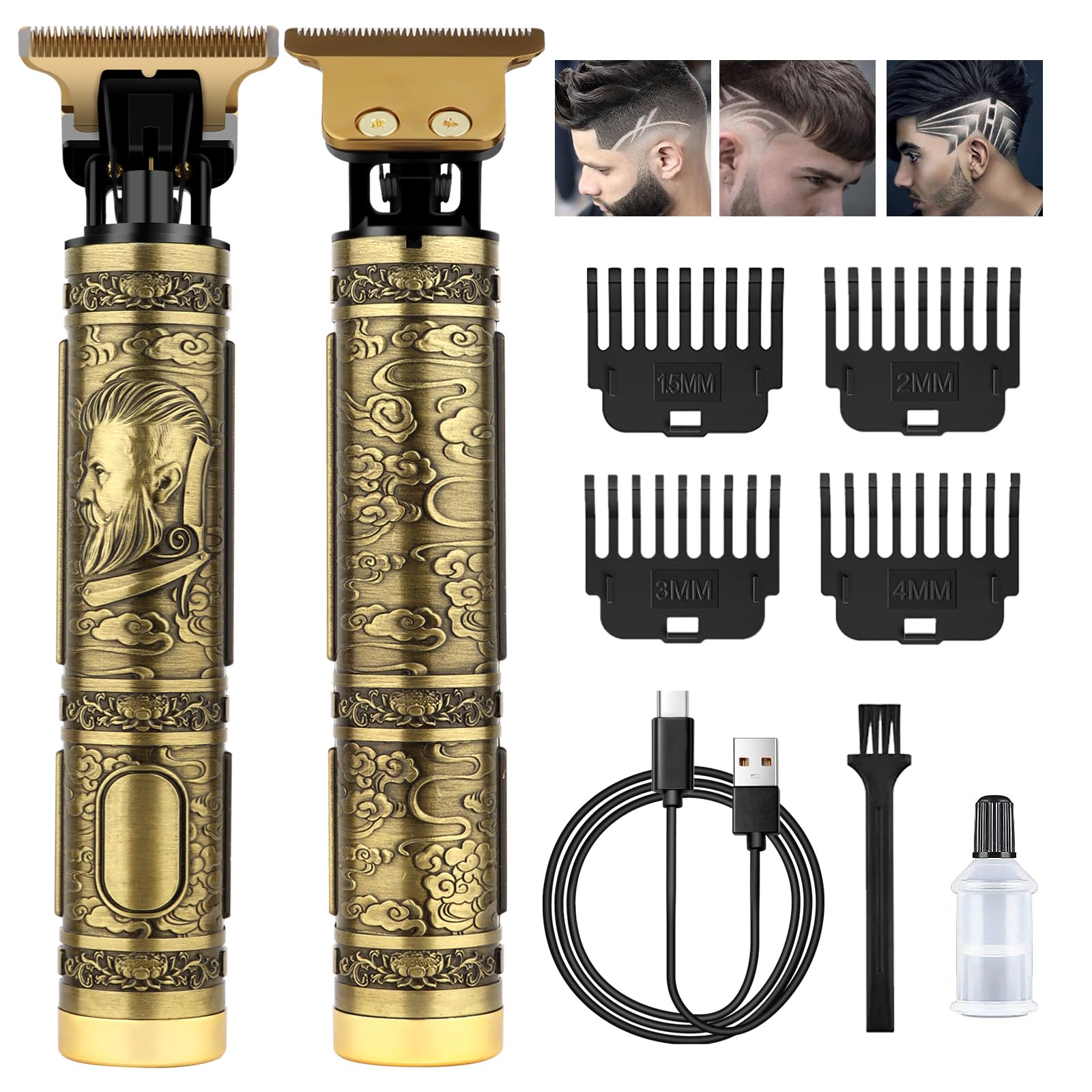 Hair Clippers Professional, Beard Trimmer Men Cordless Hair Trimmer Rechargeable Shavers with 4 Limit Combs Barber Kit, Gifts for Men