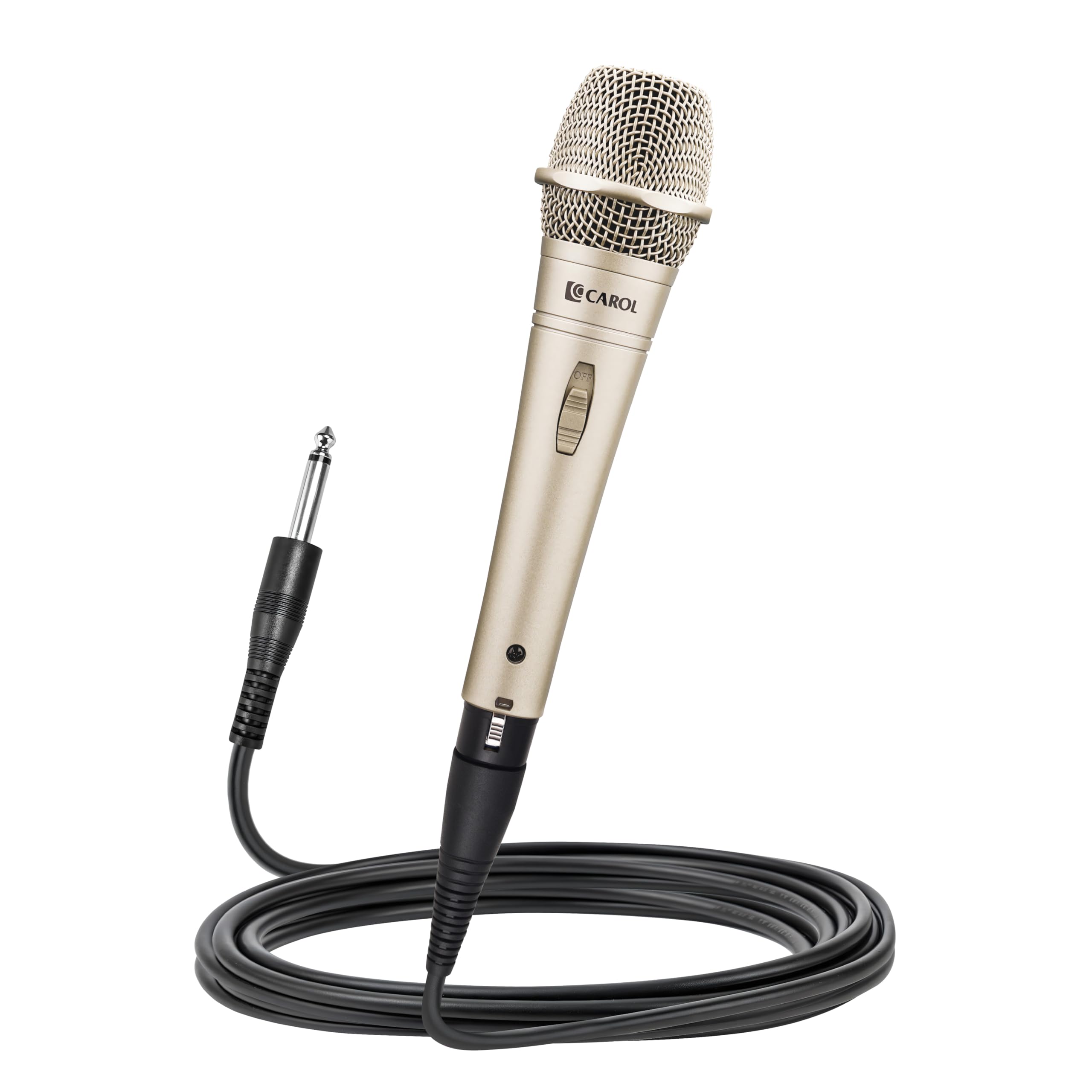 Photo 1 of CAROL E dur-916S Golden XLR Wired Vocal Microphone for Singing – Dynamic Supercardioid Mic with Dual Shock Mount System for Karaoke, Stage & Public Speaking, Includes Mic, 14.8ft XLR Cable & Switch