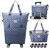 Expandable Foldable Duffel Bag Suitcases,Detachable Rolling Wheels,Rolling Duffle Bag with Wheels,Suitcase with Wheel,Carry on Luggage,Gift for Men Women Lightweight Suitcases (Blue)