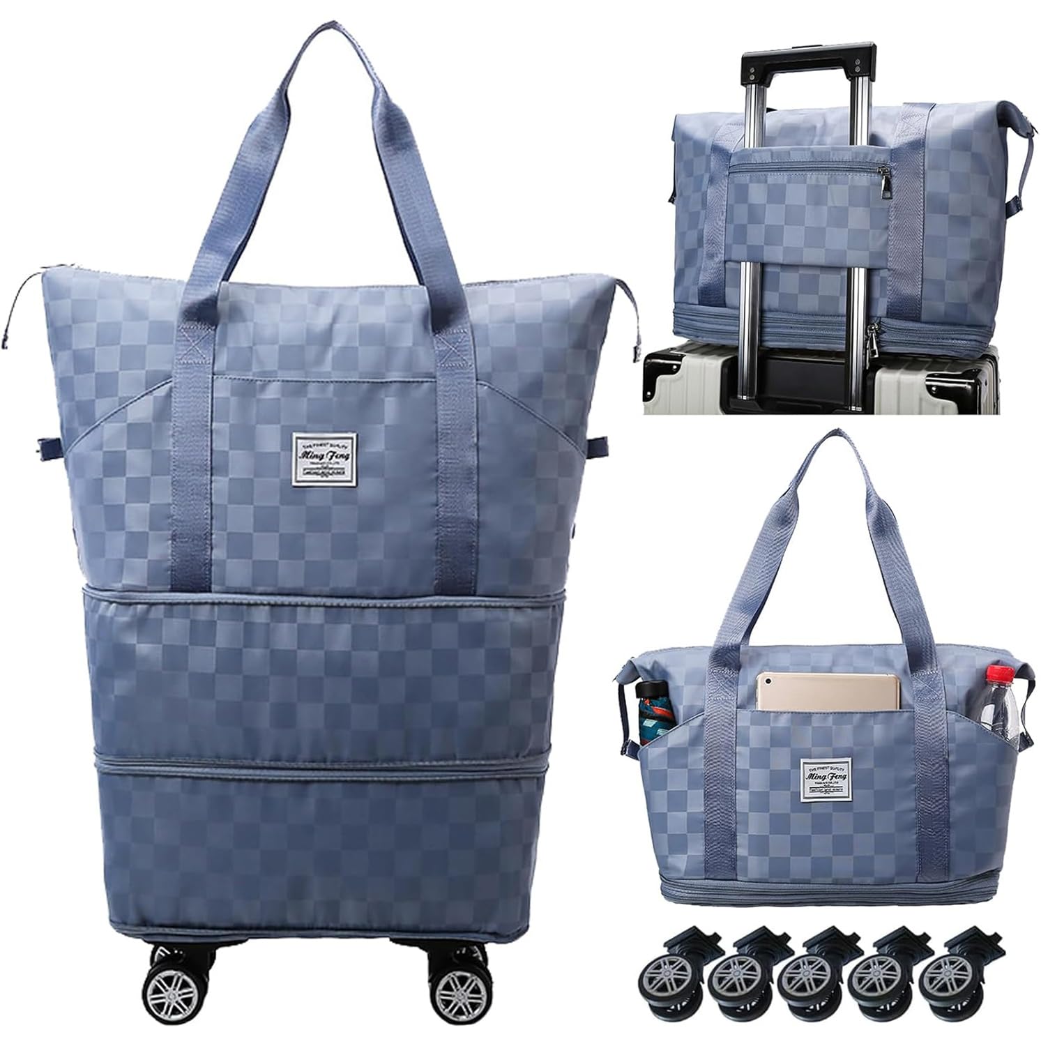 Photo 1 of Expandable Foldable Duffel Bag Suitcases,Detachable Rolling Wheels,Rolling Duffle Bag with Wheels,Suitcase with Wheel,Carry on Luggage,Gift for Men Women Lightweight Suitcases (Blue)