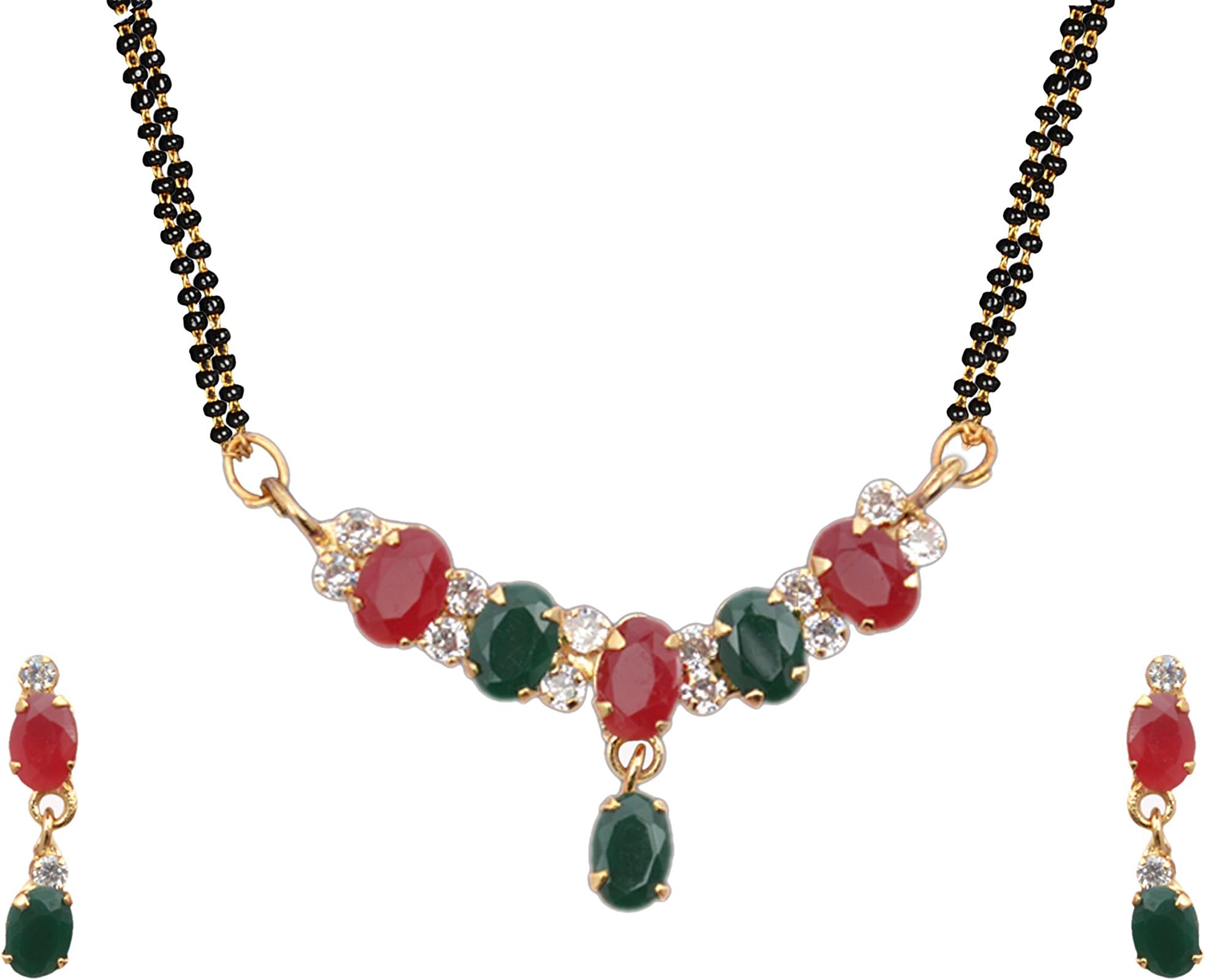 Sitashi 18 K Gold Plated Multi Color Ruby Stone and American Diamond Fashion Jewelry Mangalsutra Set for Women