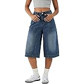 EMMIOL Women Baggy Jorts Y2k Wide Leg Denim Shorts Casual Knee Length Jean Jorts with Pockets 2026 Trendy Streetwear