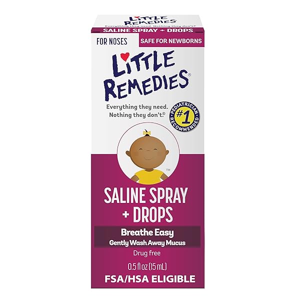 LITTLE REMEDIES STERILE BABY SALINE NASAL SPRAY AND DROPS, SAFE FOR NEWBORNS TO RELIEVE STUFFY AND DRY NOSES, 0.5 FL OZ